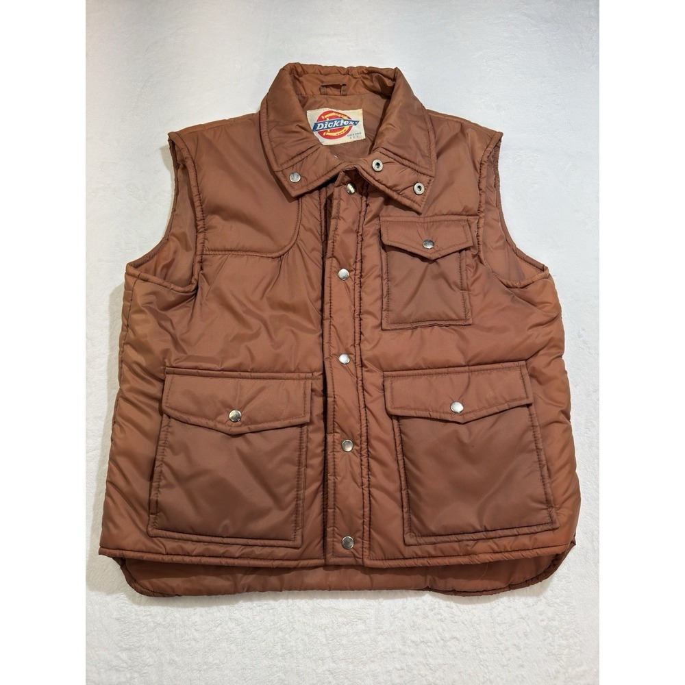 Vintage Dickies Insulated Work Vest Tan Nylon Snap Front Men's 80s/90s Large‎